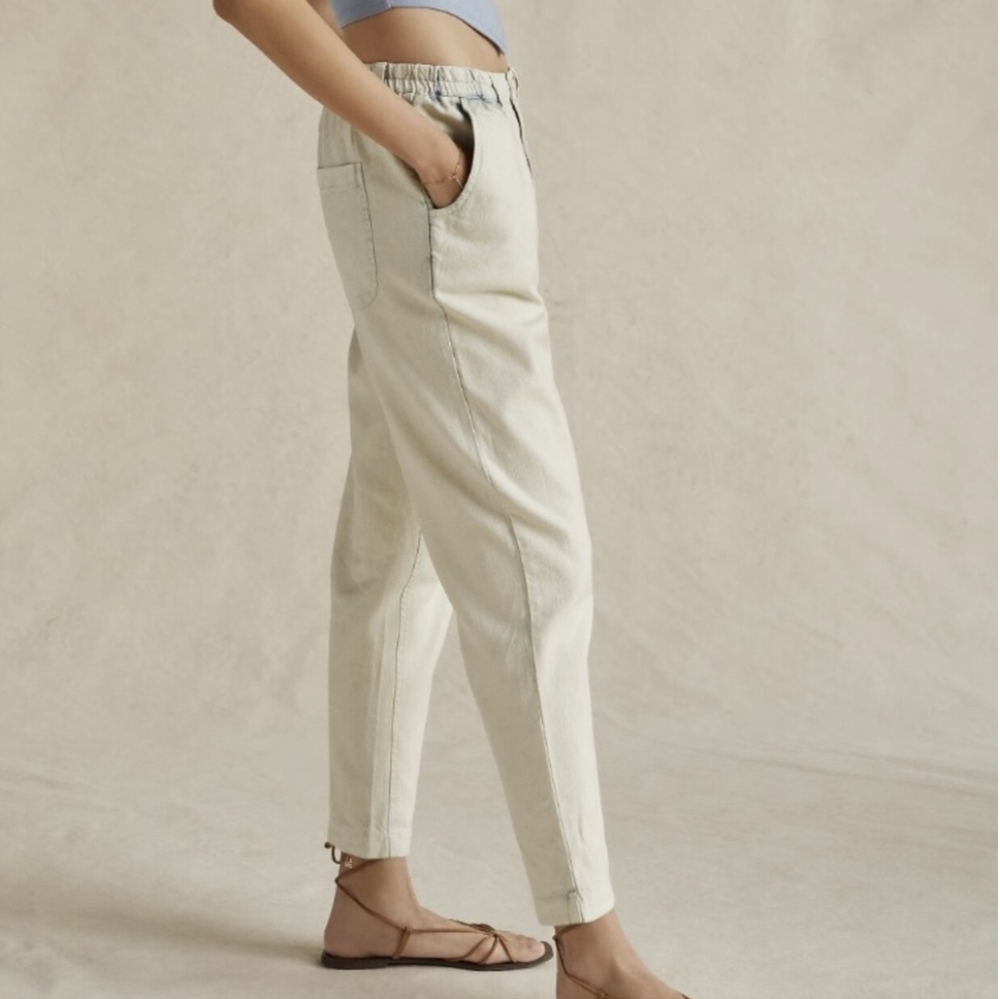 Anthropology Loose Fit Washed Distressed Boho Trousers Linen Mix Pants Sz L